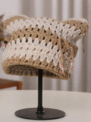Striped Crochet Cat-Ear Beanie