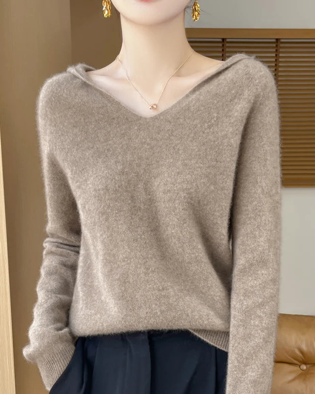 Merino Wool Hooded Pullover Sweater