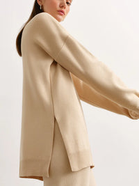 Half Turtleneck Sweater & Wide Leg Pants Knitted Set