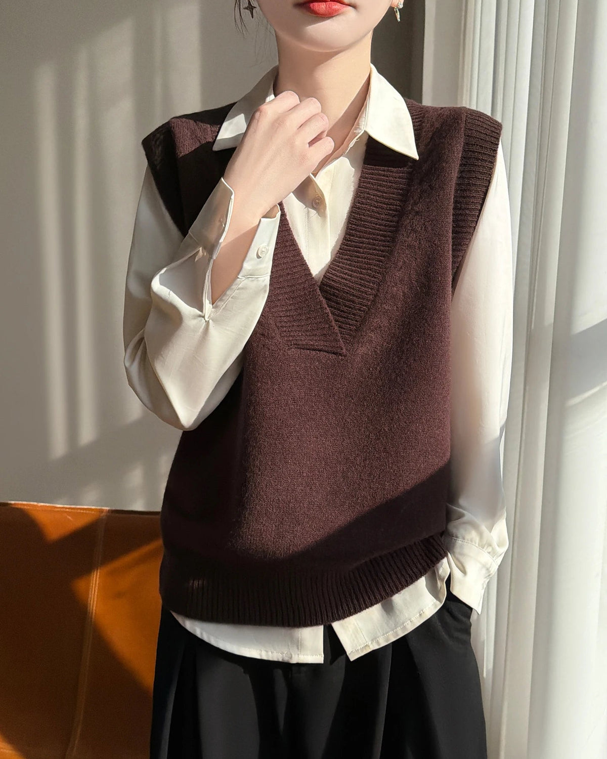 Deep V Neck Wool Vest