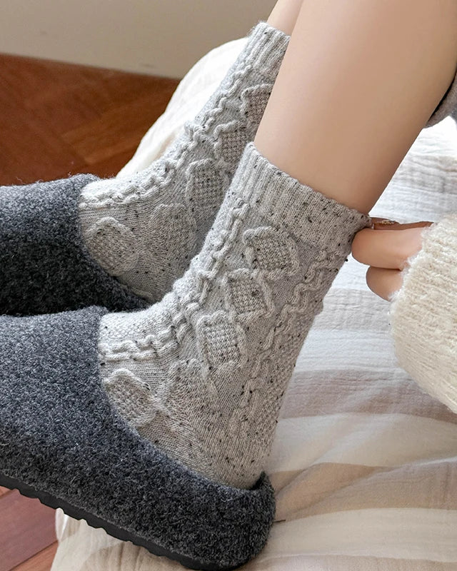 Wool blend casual loose socks featuring a relaxed low-tube silhouette, thick terry lining, and breathable wool-polyester blend fabric, perfect for delivering warmth and comfort in cold office environments.