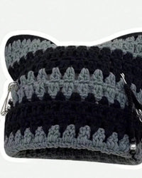 Striped Crochet Cat-Ear Beanie