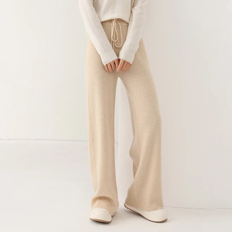 100% Merino Wool Knitted Wide Leg Trousers