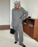 Loose Knit Cardigan & Elastic Waist Trousers Set