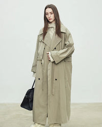 Oversized Double-Breasted Long Trench Coat