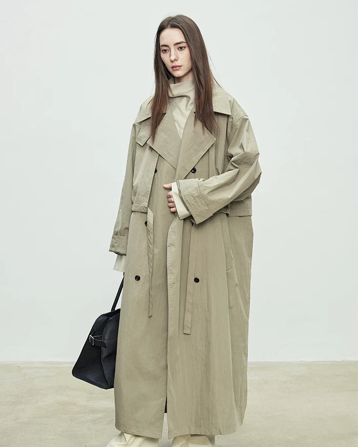 Oversized Double-Breasted Long Trench Coat