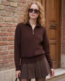 Relaxed-Fit Zip-Up Mock-Neck Sweater