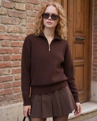 Relaxed-Fit Zip-Up Mock-Neck Sweater