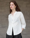 Casual Three-Quarter Sleeve Collared Lace Shirt