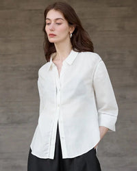 Casual Three-Quarter Sleeve Collared Lace Shirt