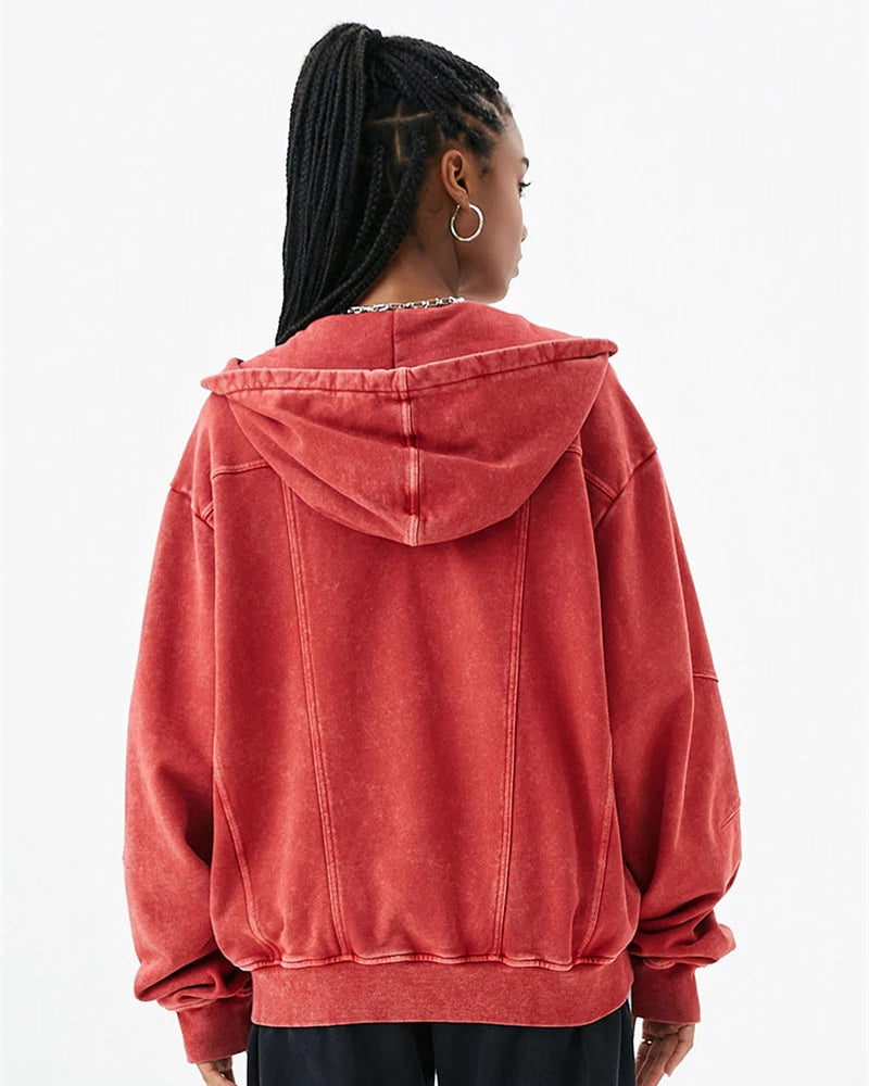 Cotton Retro Washed Zipper Hoodies