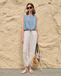 Casual Linen Crew Neck Loose Sleeveless Shirt