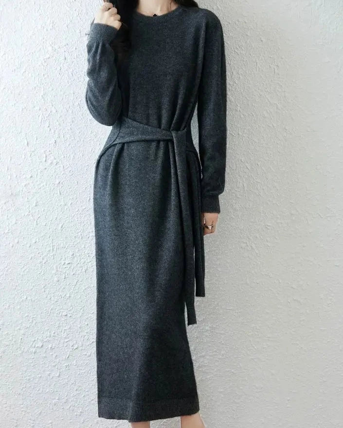 Merino Wool Belted Knit Dress