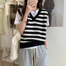 Vintage Striped V-Neck Pure Wool Knitted Waistcoat