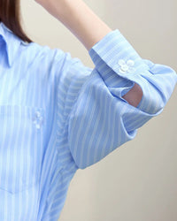 Loose-Fitting Casual Striped Embroidered Shirt