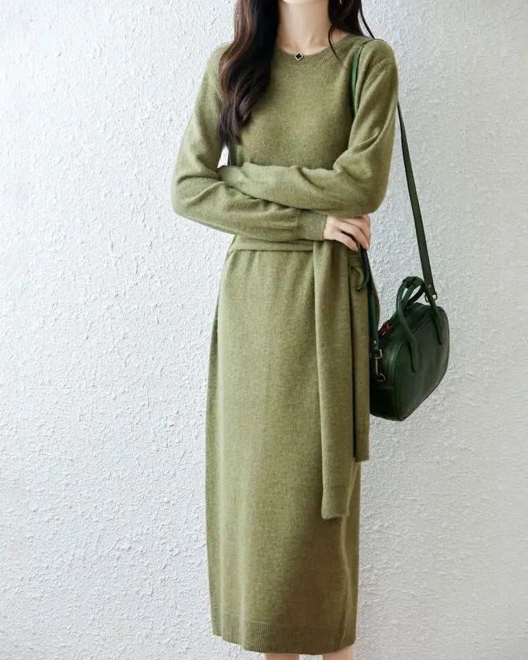 Merino Wool Belted Knit Dress