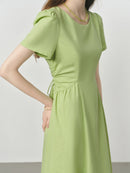 Linen Waist Draped Pleated Dress