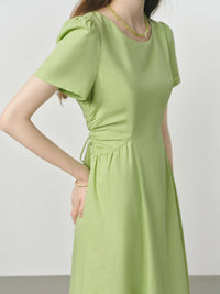 Linen Waist Draped Pleated Dress