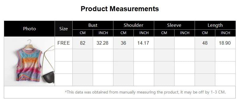 Rainbow Acrylic Knitted O-Neck Hollow Out Vest