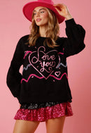 Valentine's Day Love Sequin Round Neck Knitted Sweatshirt