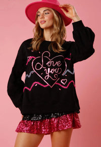 Valentine's Day Love Sequin Round Neck Knitted Sweatshirt