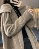 Long Wool Twisted Knit Cardigan Sweater