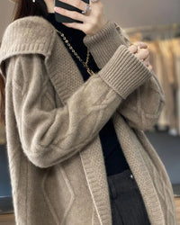 Long Wool Twisted Knit Cardigan Sweater