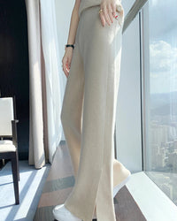 Merino Wool Slit Wide-Leg Trousers