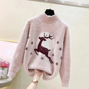 Elk printed Mink Velvet Mock Neck Sweater