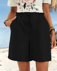 High-Waisted Linen Drawstring Shorts