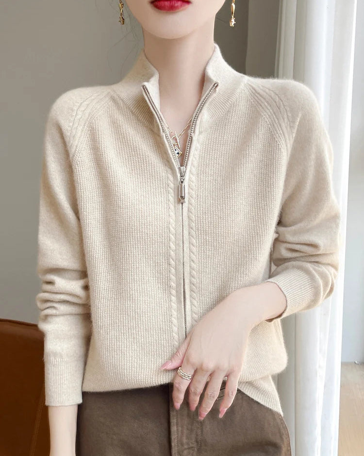 Raglan Merino Wool Zip Cardigan