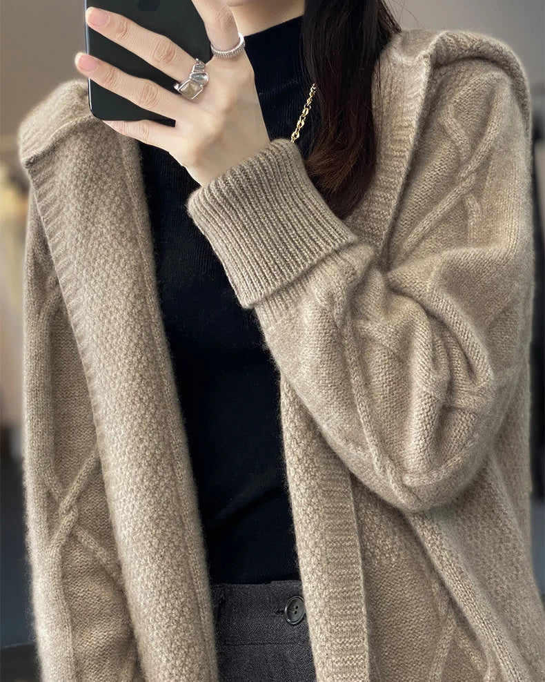 Long Wool Twisted Knit Cardigan Sweater
