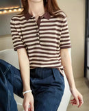 Cotton Striped Short-Sleeve Polo T-Shirt