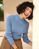 High-Neck Pullover Slim-Fit Cashmere Knit Sweater