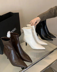 Simple Pointed-Toe Ankle Boots With High Heels
