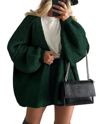 Solid V-Neck Loose Long Knit Cardigan Coat