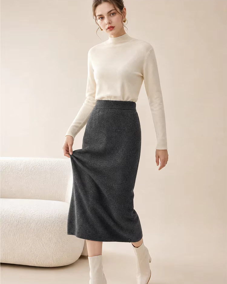 Cashmere A-Line Midi Skirt