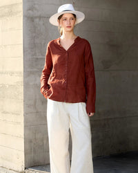 Retro V-Neck Sun Protection Long-Sleeved Shirt