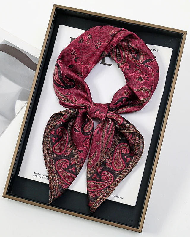 Printed square scarf shawl and headband, 70x70cm, 100% polyester. Lightweight and versatile — wear as a scarf, shawl, hair band, or hijab wrap.