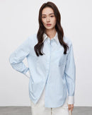 Striped Straight-Cut Long-Sleeved Shirt With Pockets