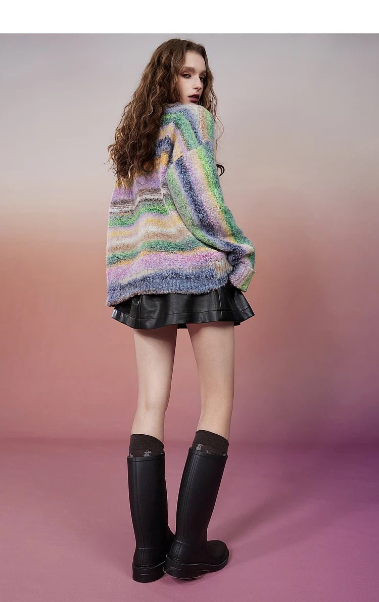 Plus Size Rainbow Striped Pullover Sweaters