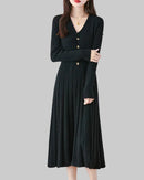 Merino Wool V-Neck Knit Midi Dress