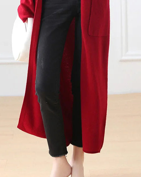 Open Front Merino Wool Long Cardigan