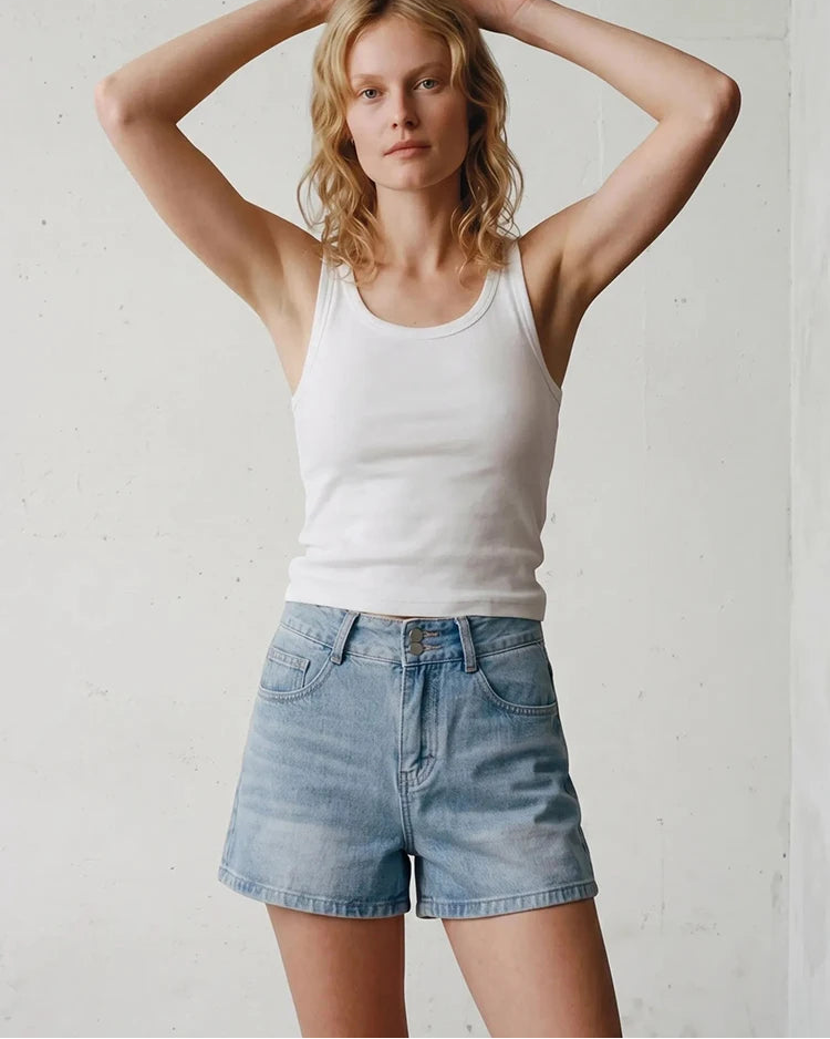 Relaxed High-Waist Denim Shorts