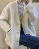 Mid-Length Wool V-Neck Cardigan