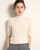 Cashmere Half-Sleeve Mock-Neck Sweater