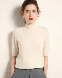 Cashmere Half-Sleeve Mock-Neck Sweater