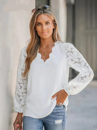 Floral Lace V-Neck Long Sleeve Blouse