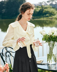 Elegant Lace V-Neck Bow Blouse