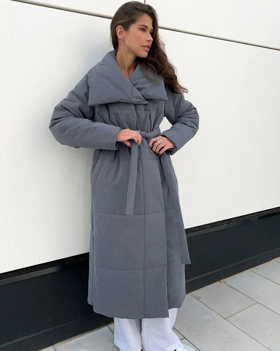 Belted Quilted Long Puffer Coat
